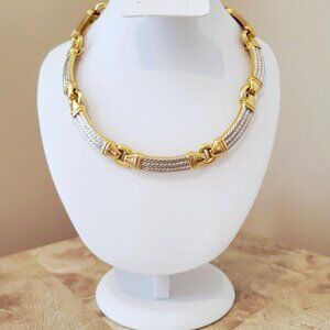 Elegant Two-Tone Collar Necklace in Silver & Gold Finish